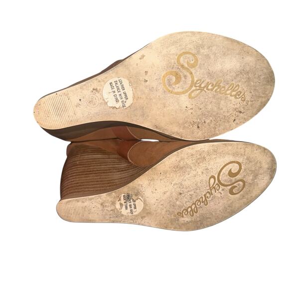 Seychelles Thriller Wedge Booties Size 7 Whiskey Suede Ankle Boots Stacked Heel - Picture 7 of 10